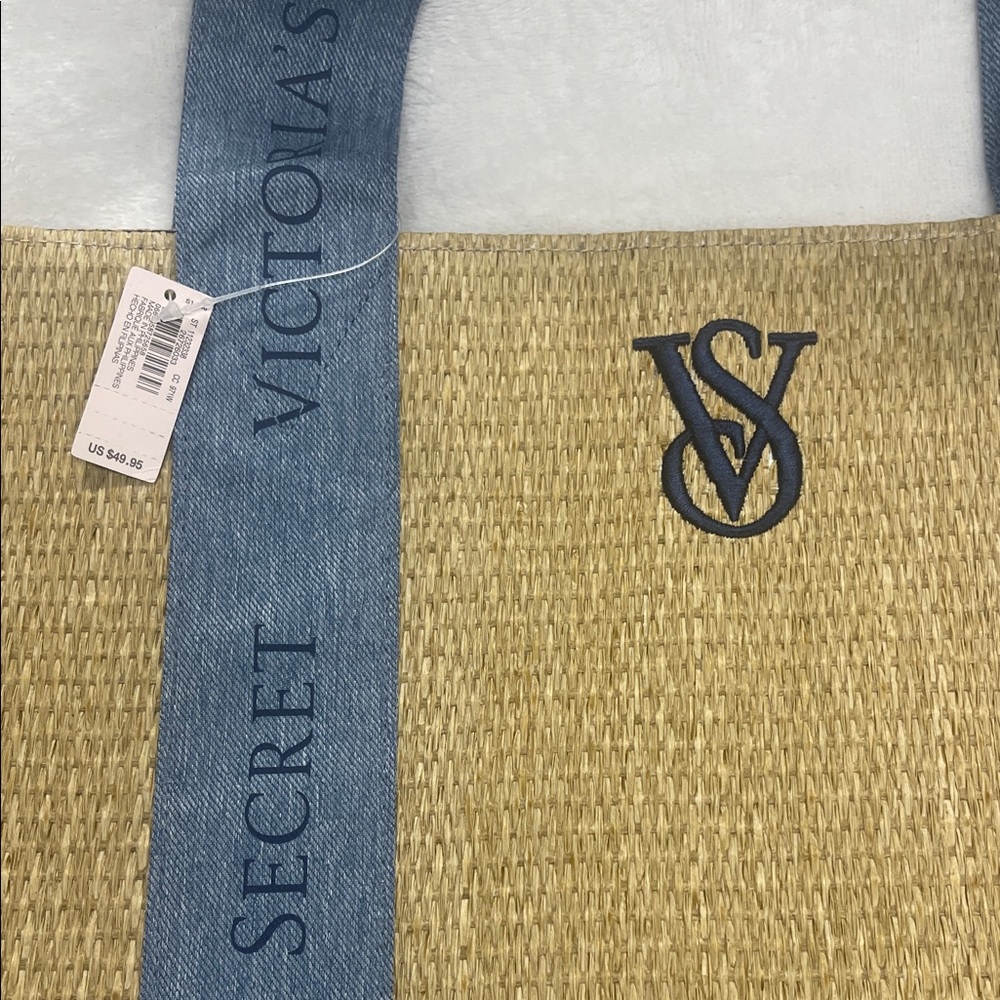 Victoria's Secret Woven and Denim Beach Tote - Picture 3 of 15